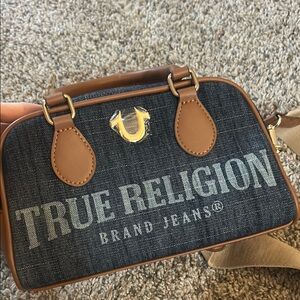 True Religion Denim and Tan Belt Bag